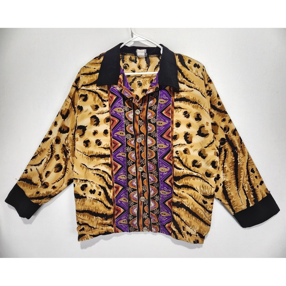 The Clothing Co. Vintage Women's Multicolor Animal Print Button-Up Blouse Size L